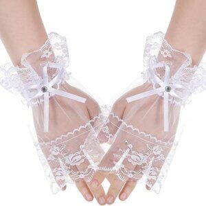 White Lace Gloves Floral Wrist Cuff